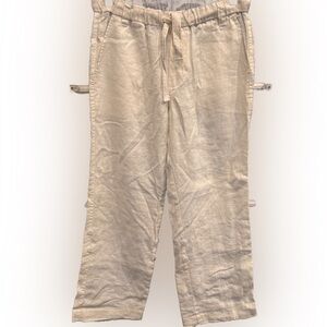 Zara Girls Linen Blend Pants Sz 11-12 Years Roll Tab Leg Pockets NWOT
